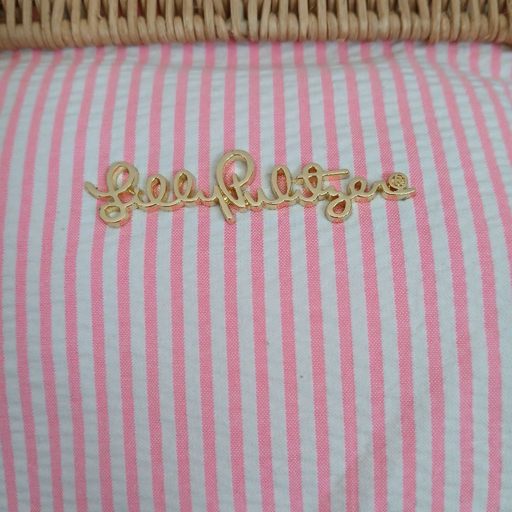 πNWTπ©·Lilly Pulitzer-Cayo Coco-Havana Pink-Wicker Clutch-Pink and white striped - Picture 3 of 6